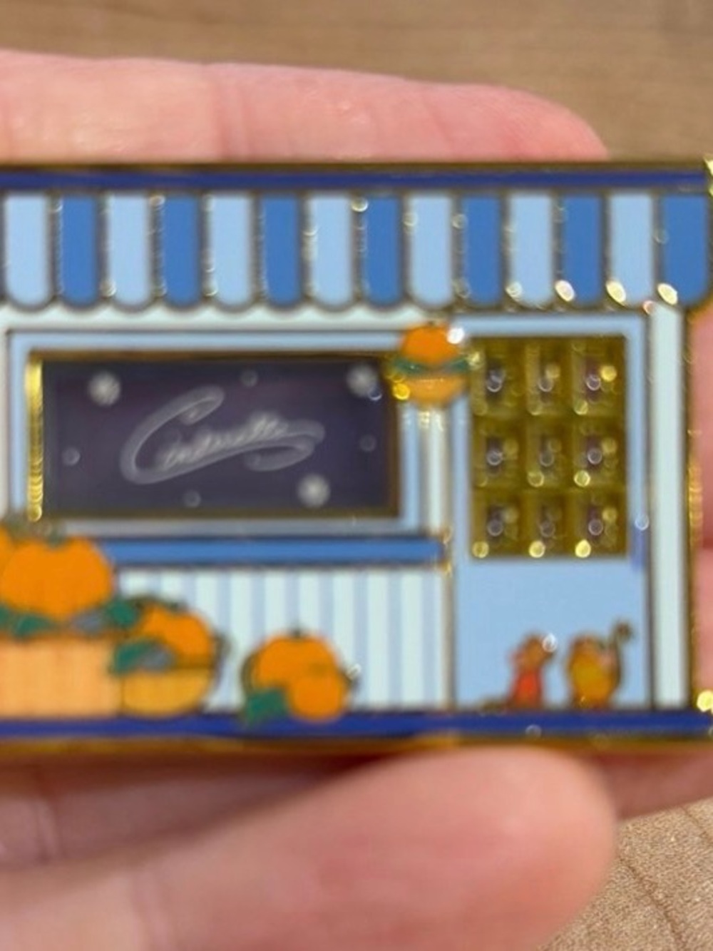 Disney Princess Cinderella Market Stall Enamel Pin in Blue and Orange - Picture 2 of 2